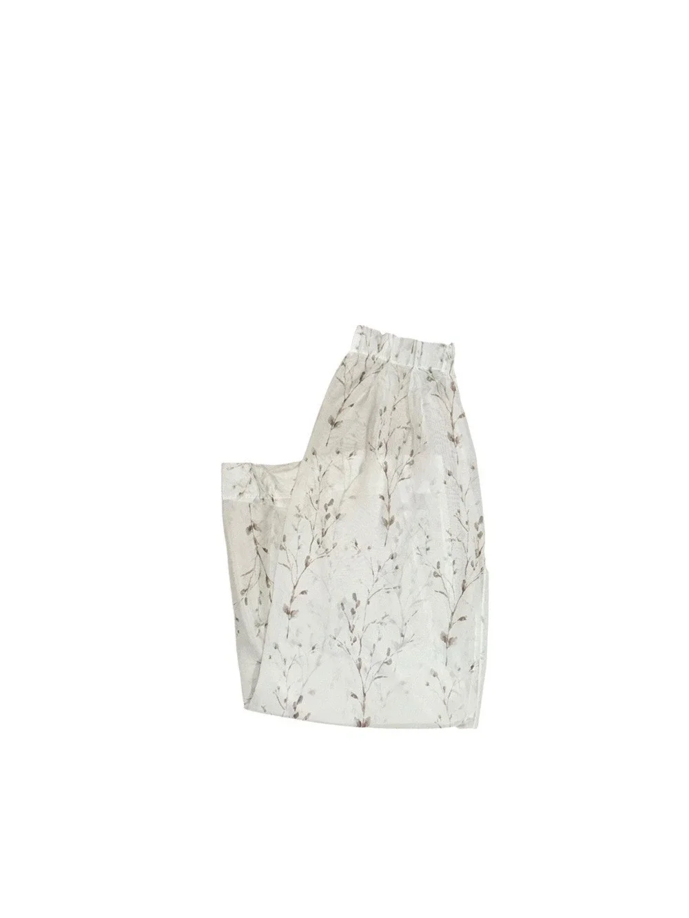 Single Sheer Pinch Pleat Curtain White Taupe Floral Print 1 Panel 84